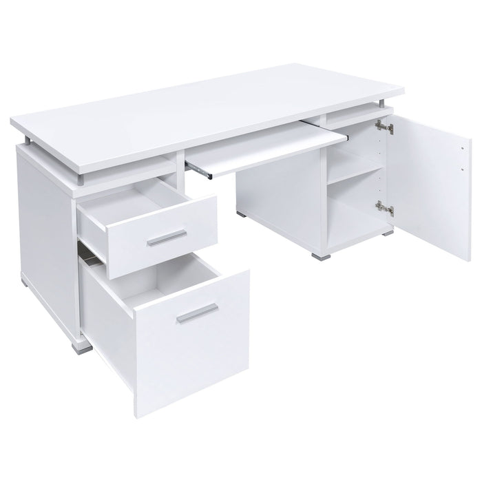 Modern Office Computer Desk With 2 Drawers, Adjustable Shelf, Slide Out Keyboard Tray