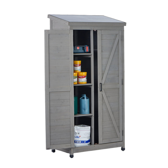 Outdoor Storage Shed With Vertical Tool Cabinet For Backyard