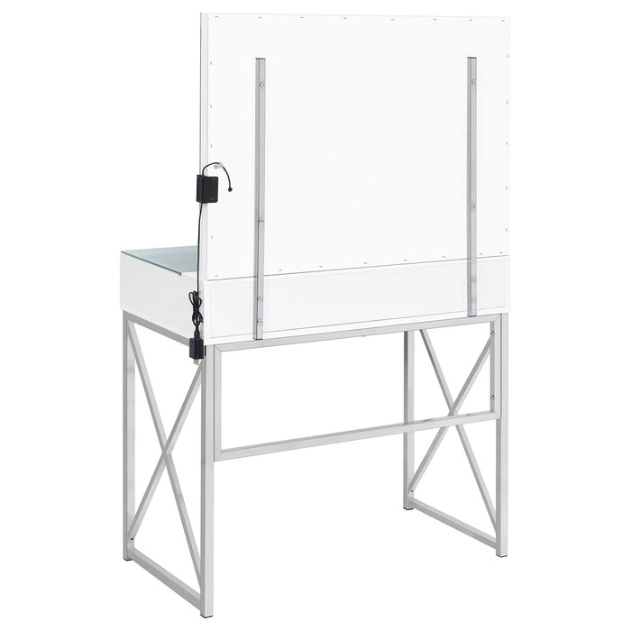Hamlin - Makeup Vanity Table With Lighted Mirror And Padded Stool - White