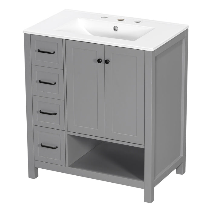 Bathroom Vanity With Sink Top, Bathroom Vanity Cabinet With 2 Doors And 2 Drawers, Open Shelf