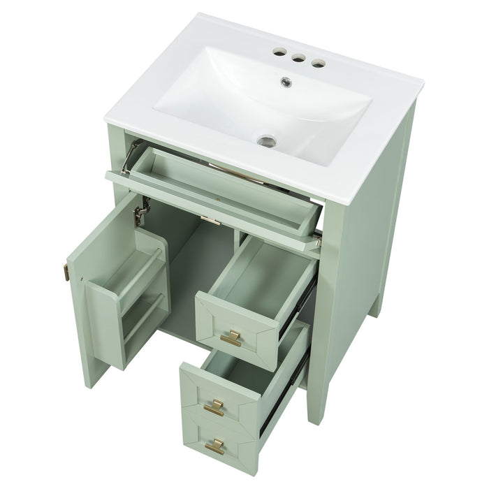 Bathroom Vanity With Sink, 3 Drawers & Cabinet With 2 Tier Door Storage Rack, Soft Close Doors & Drawers