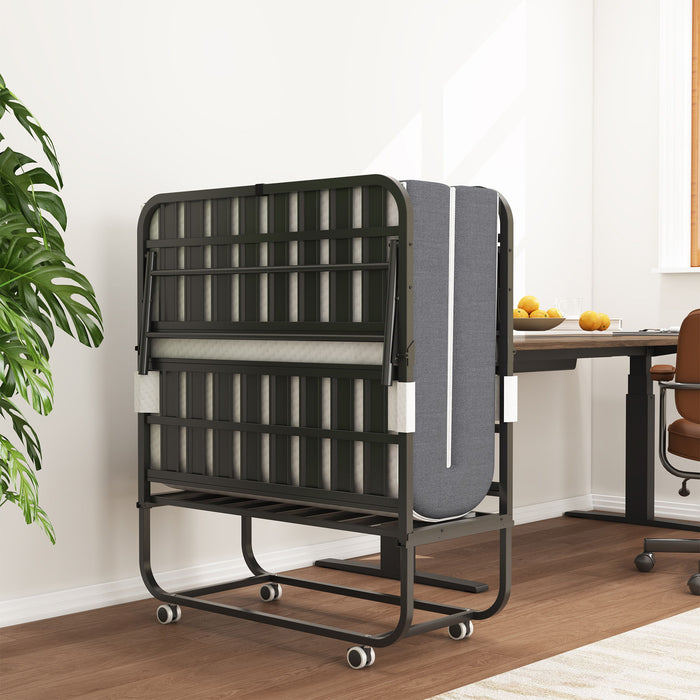 Twin Extra Long Folding Bed For Tall People, Heavy-Duty Rollaway Guest With Memory Foam Mattress - Black