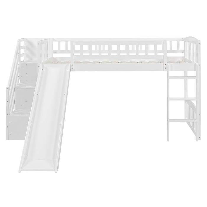 Loft Stairway Bed With 2 Drawers, Convertible Ladder And Slide