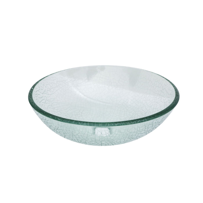 Crackle Vessel Sink, Round Bowl With Pop Up Drain - Clear