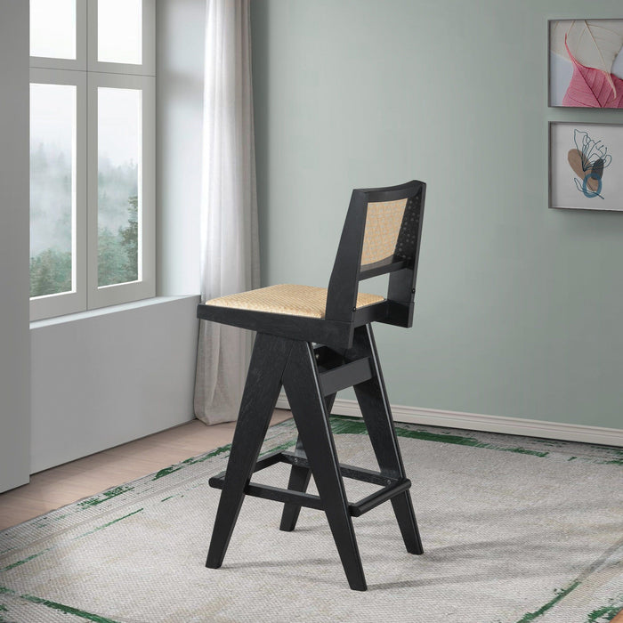 Keira - Bar Stool (Set of 2) - Black / Rattan