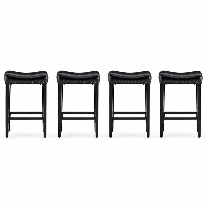 Bar Stool With Brass Nailhead Trim (Set of 2) - Black
