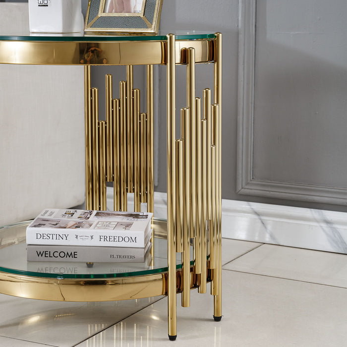 Round Double Tier Table With Flute Shaped Tube Legs
