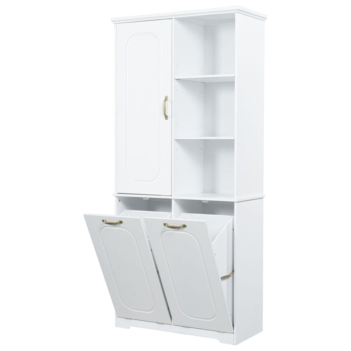 Freestanding Tall Storage Cabinet With 2 Tilt Out Hampers
