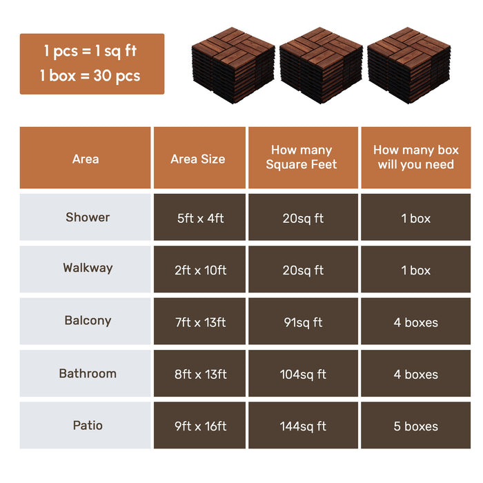 Acacia Wood Interlocking Deck Tiles Checker Pattern For Outdoor Flooring