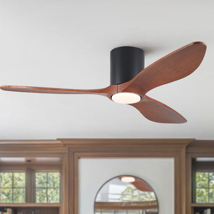 Low Profile Flush Mount Ceiling Fan With Light And Reversible Quiet Motor - Matte Black