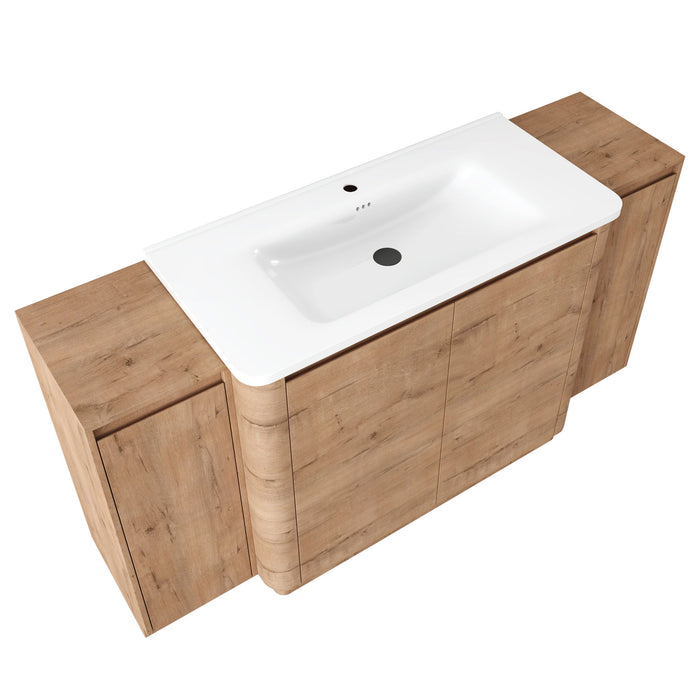 Freestanding Bathroom Vanity With Sink, 2 Small Storage Cabinets, Soft Close Doors
