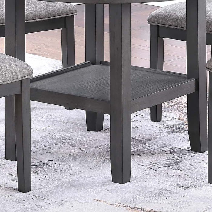 5 Piece Dining Set With Storage Shelves Round Table And Upholstered Side Chairs - Gray