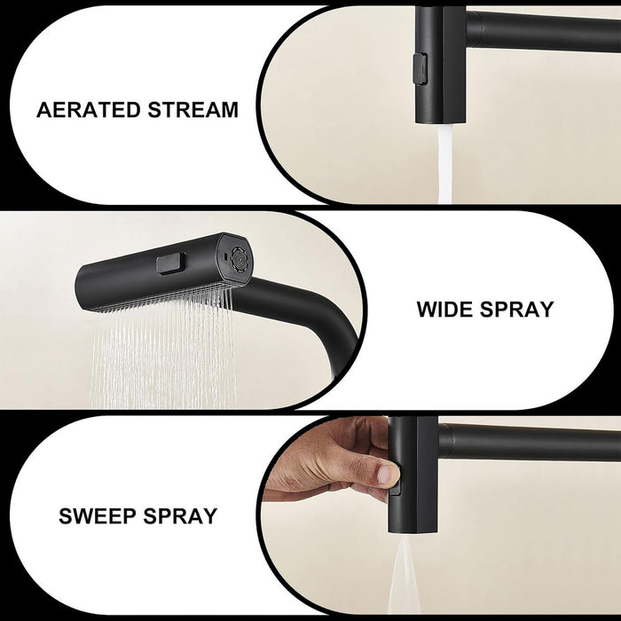 Kitchen Waterfall Faucet With Pull Down Sprayer, Single Handle, 360 Degree Rotating