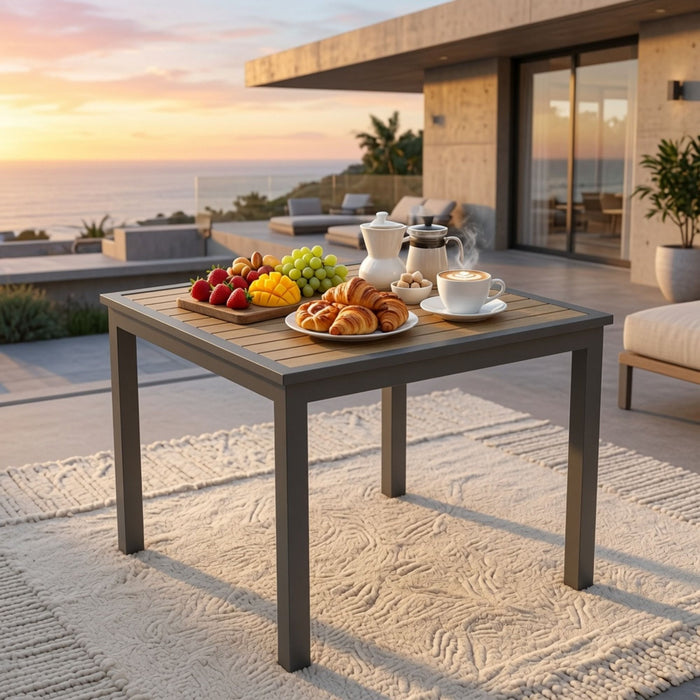 Outdoor Square Patio Slatted Dining Table - Gray