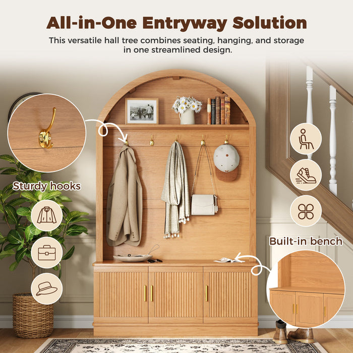 Arched Top Hall Tree With 5 Hooks