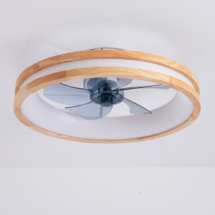Ceiling Fans With LED Light Source And Remote Control, 3000 - 6500K Dimmable, 6 Speeds, Quiet DC Motor For Living Room - Natural Wood / White