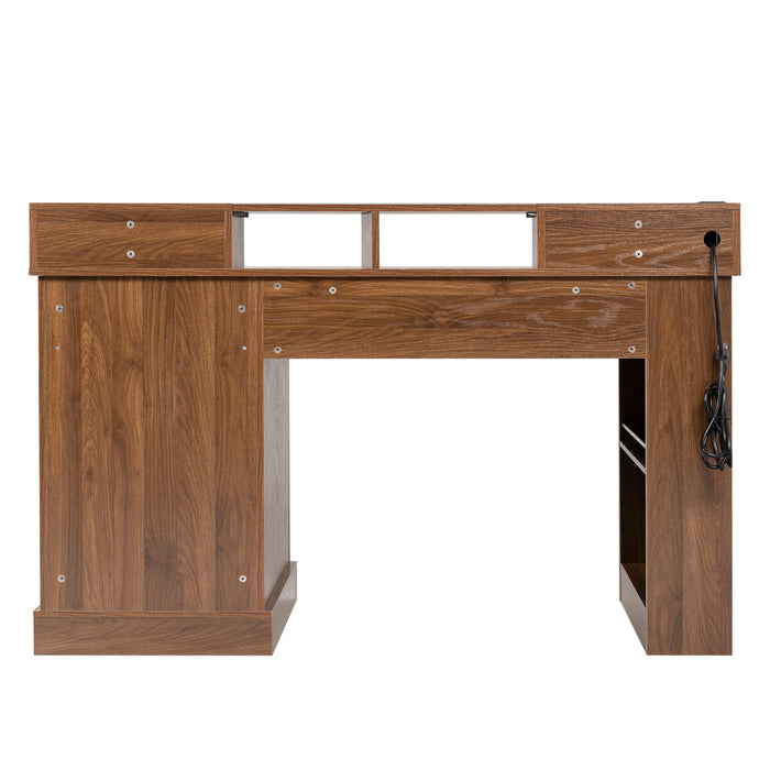 Office Desk With Storage Cabinet, Charging Station, Monitor Stand & Pegboard