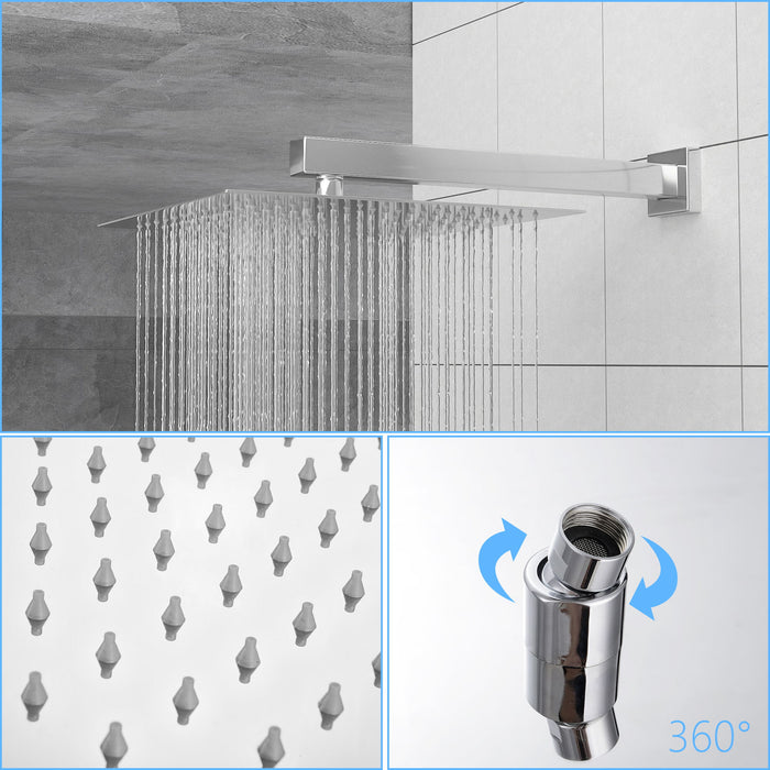 Dual Shower Head System With 12" Square Rain Shower And Rough In Valve