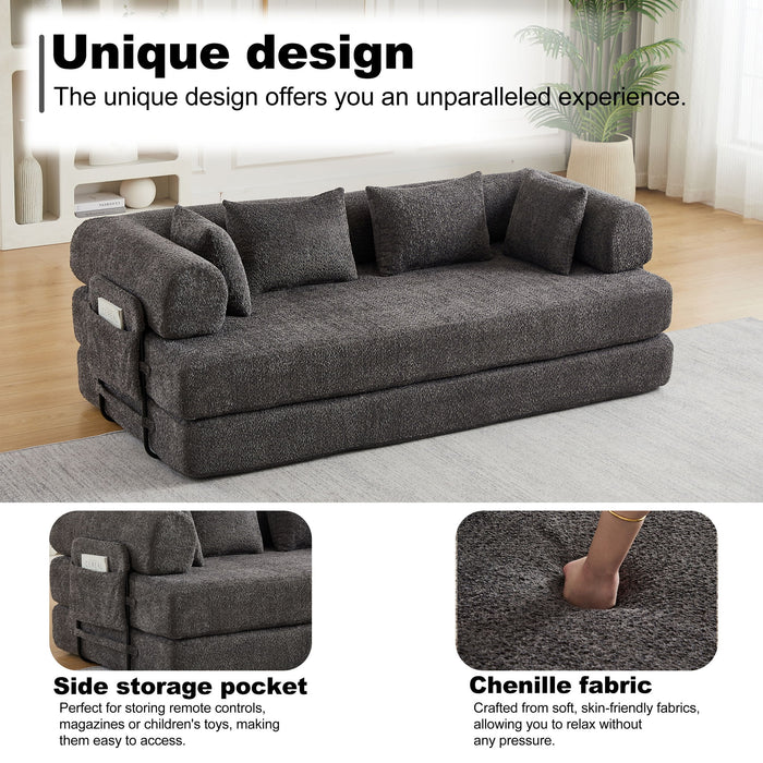 Convertible Sleeper Sofa Bed With Cylindrical Pillow