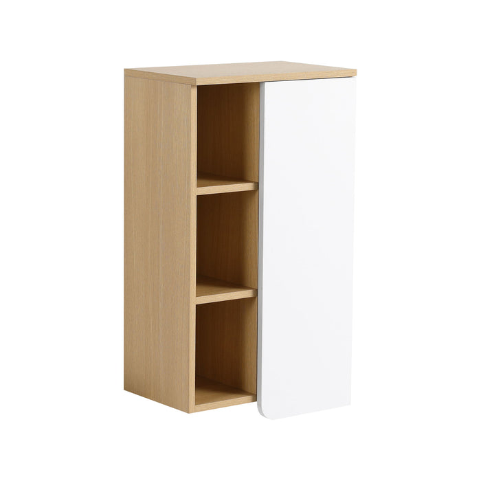 Wall Mounted Bathroom Side Cabinet, Single Door With 3 Tier Open Shelves - Black / Light Oak / White