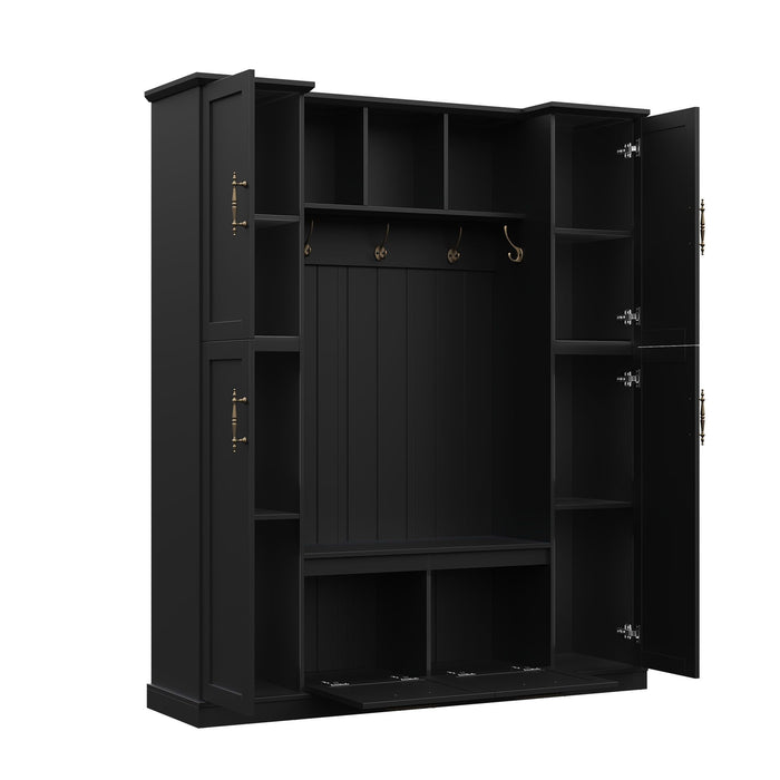Hall Tree With 4 Side Cabinets