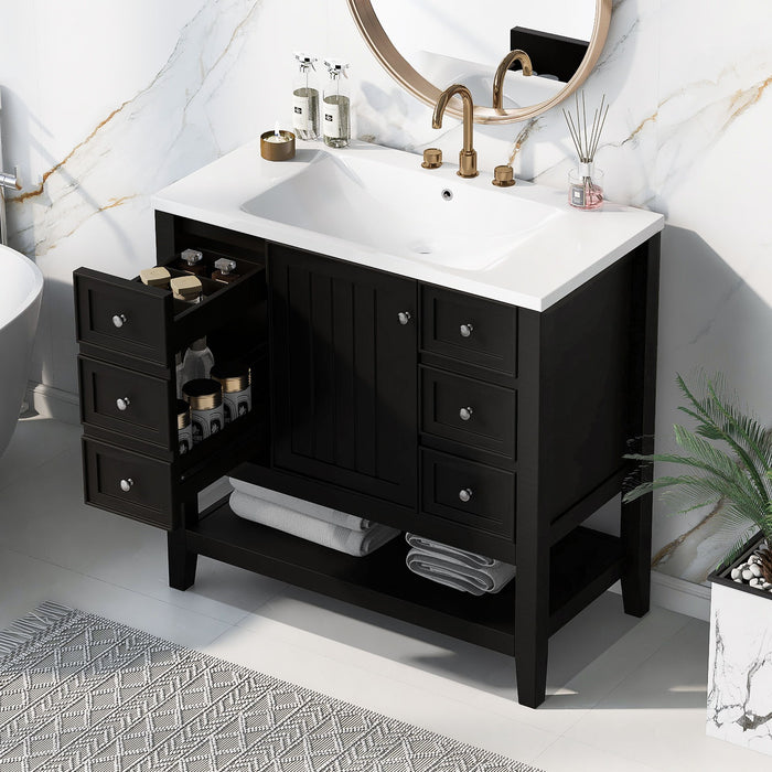36" Bathroom Vanity & Sink, 2 Cabinet And 3 Drawers - Black