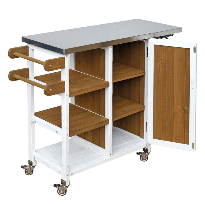 Foldable Outdoor Kitchen Island With Storage Cabinet