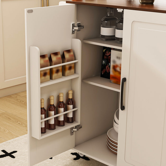 Kitchen Island Cart With Foldable Tabletop & Drop Leaf Mobile Breakfast Bar With Wood Top And Storage - White / Walnut