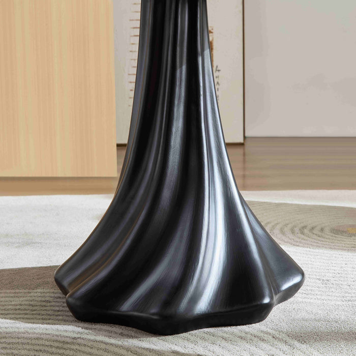 Sculptural Round Dining Table Petal Shape Root Texture For Dining Room - Black