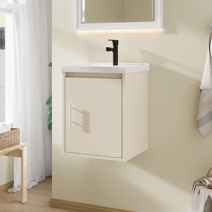 16" Floating Bathroom Vanity Combo, Wall Mounted Cabinet With Sink & Soft Close Doors For Small Bathrooms - Khaki