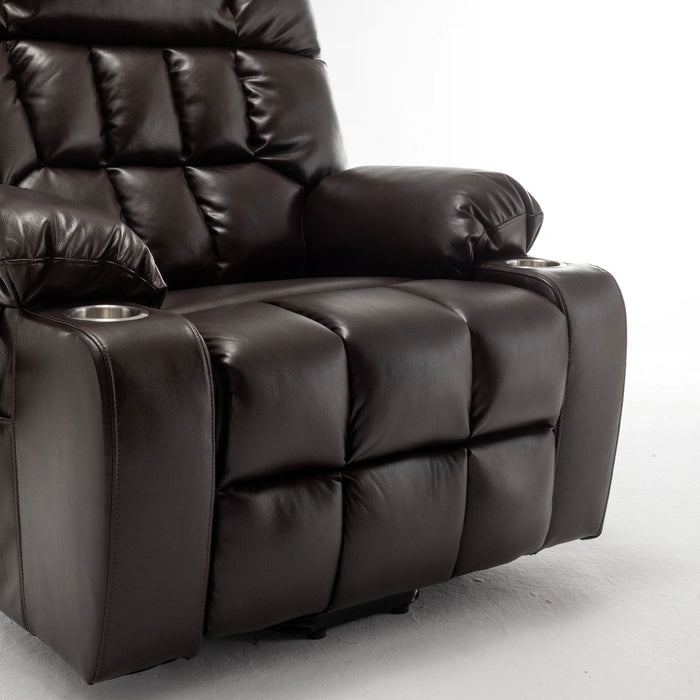 Lift Chair With Heat & Massage, 2 Pockets, 2 Cup Holders, Dual Remote - Wine Red