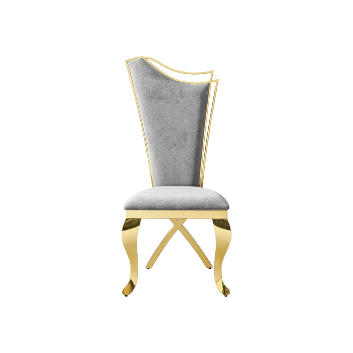 Gorgeous Streamlined High Back Fabric Stainless Steel Dining Chair (Set of 2) - Gold / Gray