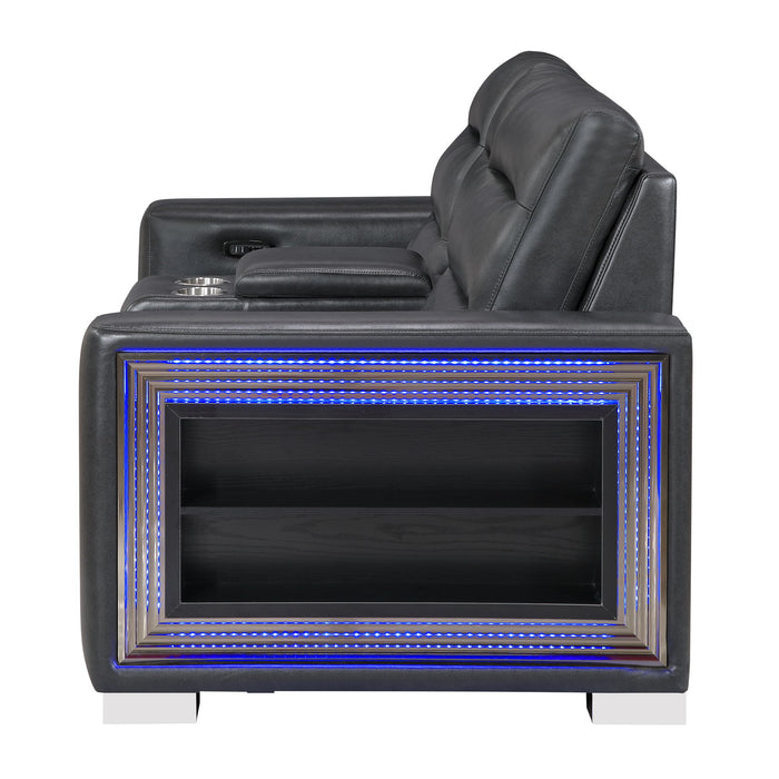 Yamein - Power Reclining Loveseat With Bookcase Arms And LED Lights - Charcoal