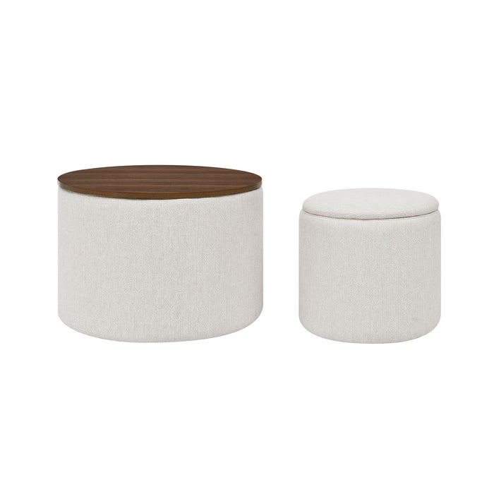 Classic 2 Piece Round Storage Ottoman Set With Drum Shaped Stool