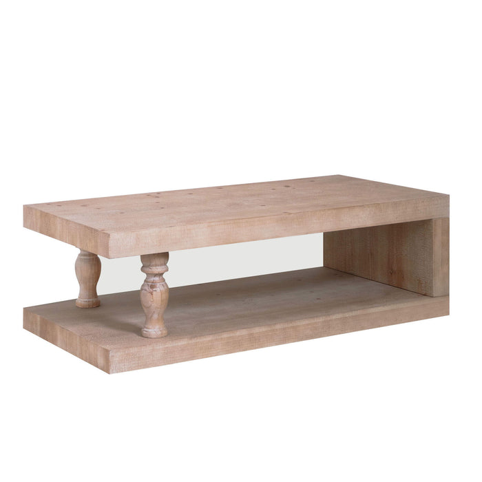 Rustic Solid Wood Coffee Table With Open Shelf, Modern Farmhouse Design - Light Natural / Natural