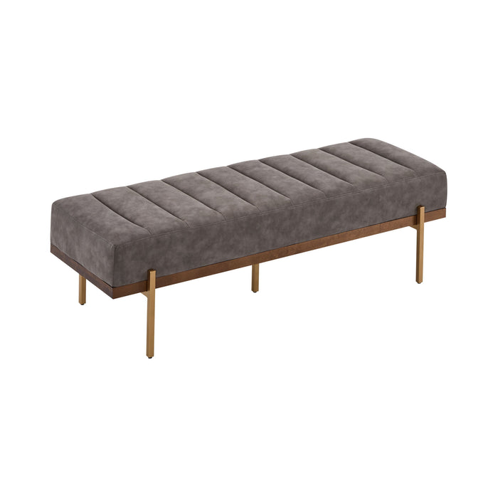 Thorian - Luxury Upholstered Ottoman Bench With Channel Tufting And Metal Base - Gold / Gray