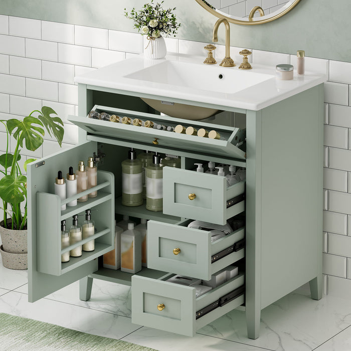 Bathroom Vanity With Sink, 3 Drawers And Adjustable Shelf