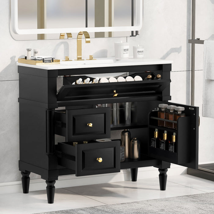 Freestanding Bathroom Vanity With Sink, Adjustable Shelf, Flip Drawer
