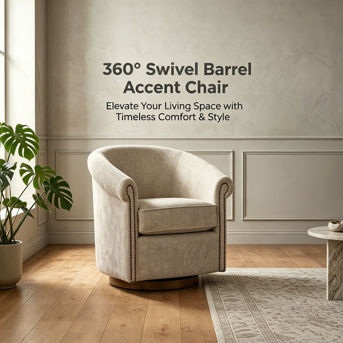 Barrel Swivel Accent Chair, 360 Degree Rotating For Living Room - Sand