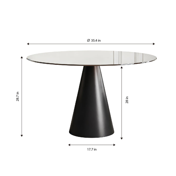 Round Dining Table With Tempered Glass Top - Black / Brown
