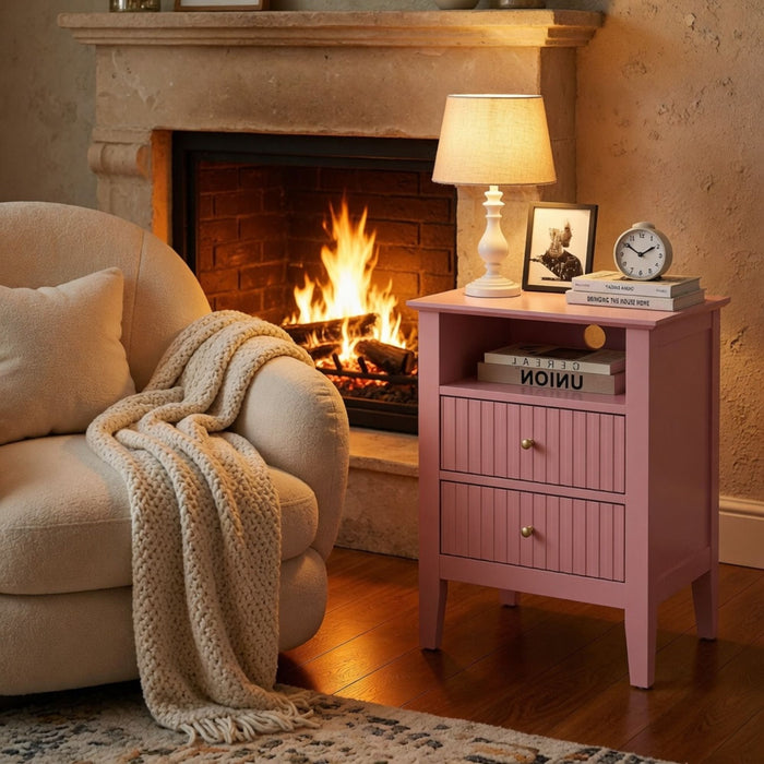 Fluted Nightstand With 2 Drawers