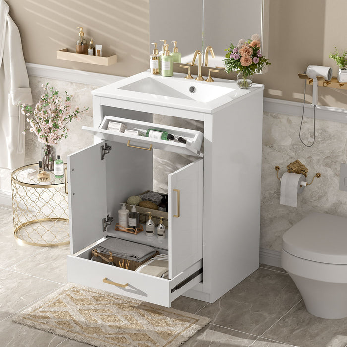 Modern Bathroom Vanity With Integrated Ceramic Sink, 2 Door Cabinet With Tip-Out Drawer