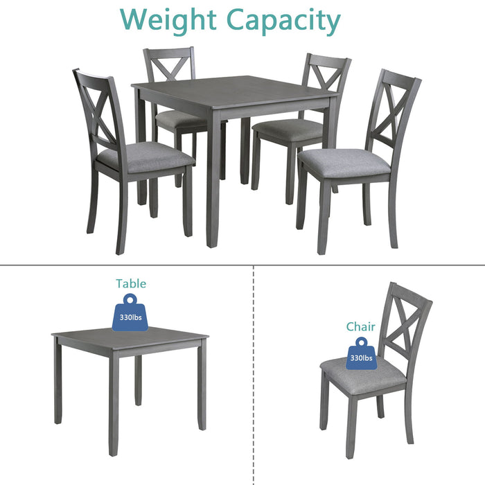5 Piece Dining Table Set With 4 Chairs For Kitchen - Gray