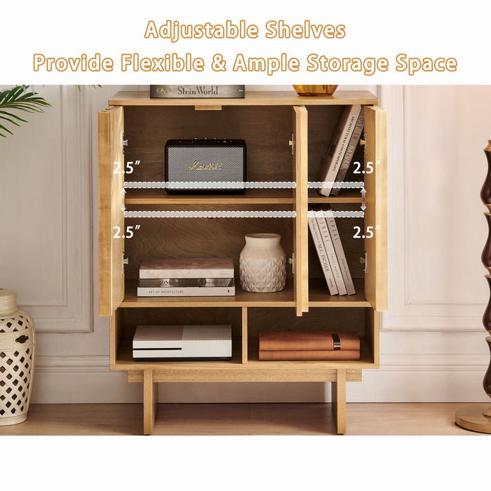 Sideboard Buffet Cabinet With Grille Slat Design With 3 Doors And Adjustable Shelves