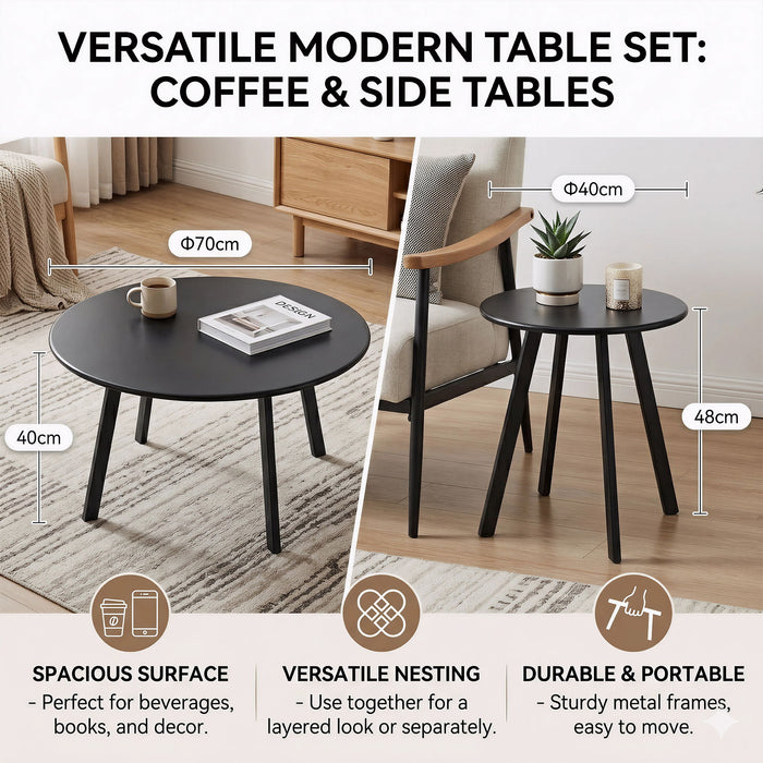 Round Nesting Coffee Table (Set of 2) - Black