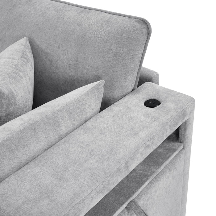 Modern Sectional Sofa U-Shaped With Movable Ottoman Storage Armrests And USB Ports