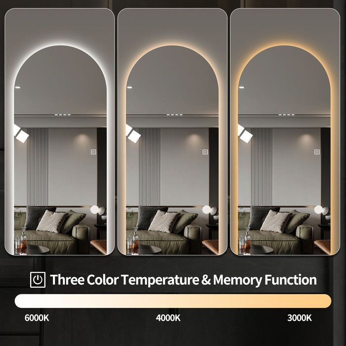 LED Full Length Wall Mirror With Symmetrical Arch Design, 3 Color Dimmable Lighting - Silver