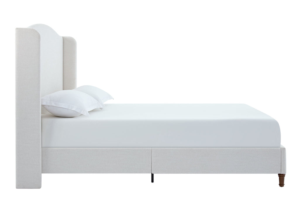 Hannah - Upholstered Wingback Bed Size / Tall Headboard Upholstered King Bed / Premium Textured Look / Minimalist Designs / No Box Spring Needed
