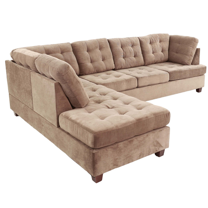Truffle Waffle Suede Sectional Sofa With Tufted Cushions And Accent Pillows, Reversible Chaise - Neutral