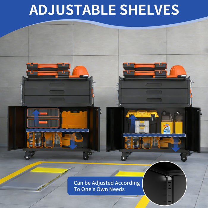 Rolling Tool Cabinet Heavy Duty Garage Storage With Lockable Doors
